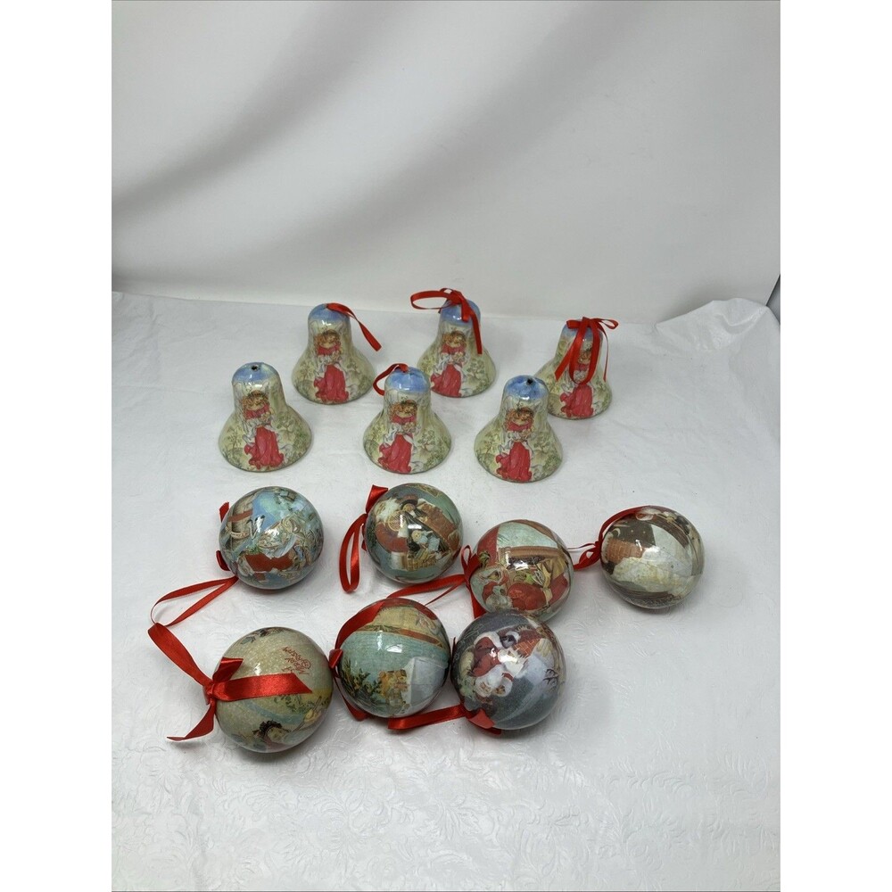 13 Decoupage Paper Mache Christmas Ornaments Old World Santa Mary Jesus Bell